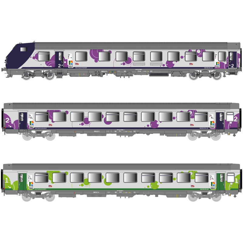 Rame réversible 3 voitures Vu + VTu, logo Carmillon, Haute Normandie, Sncf,  Ep VI - Lsmodels 41251DC- HO 1/87