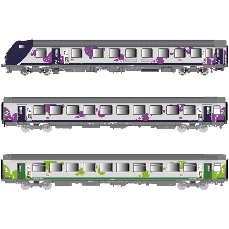 Rame réversible 3 voitures Vu + VTu, logo Carmillon, Haute Normandie, Sncf, Ep VI - Lsmodels 41251DC- HO 1/87 Rame réversible 3 voitures Vu + VTu, logo Carmillon, Haute Normandie, Sncf, Ep VI - Lsmodels 41251DC- HO 1/87