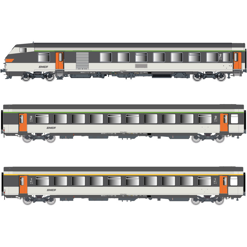 Rame réversible 3 voitures corail Vu + VTu, logo Nouille, Sncf, Ep IV et V - Lsmodels 41252DC- HO 1/87 Rame réversible 3 voitures corail Vu + VTu, logo Nouille, Sncf, Ep IV et V - Lsmodels 41252DC- HO 1/87