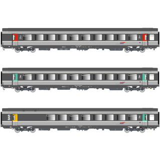 3 voitures corail VTU A10rtu, B11tu et B5rtux, logo Casquette, Sncf,  Ep V - Lsmodels 41215 - HO 1/87