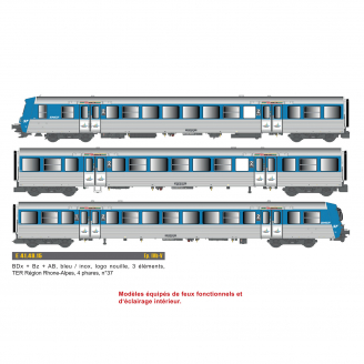 Rame réversible BDx + Bz +AB, TER Rhône Alpes, SNCF,  Ep IV et V - EPM E414915 - HO 1/87