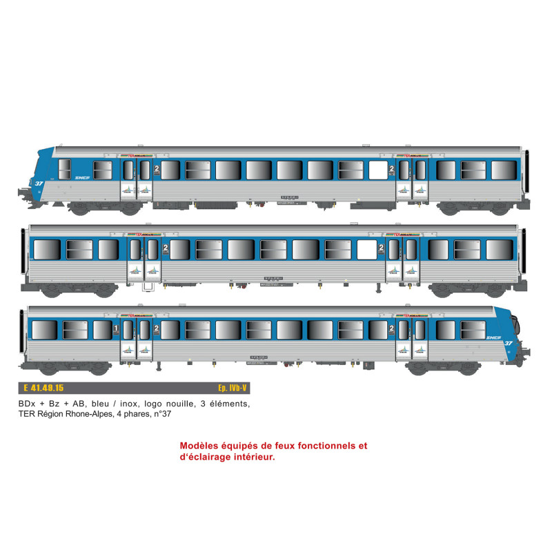 Rame réversible BDx + Bz +AB, TER Rhône Alpes, SNCF, Ep IV et V - EPM E414915 - HO 1/87 Rame réversible BDx + Bz +AB, TER Rhône Alpes, SNCF, Ep IV et V - EPM E414915 - HO 1/87
