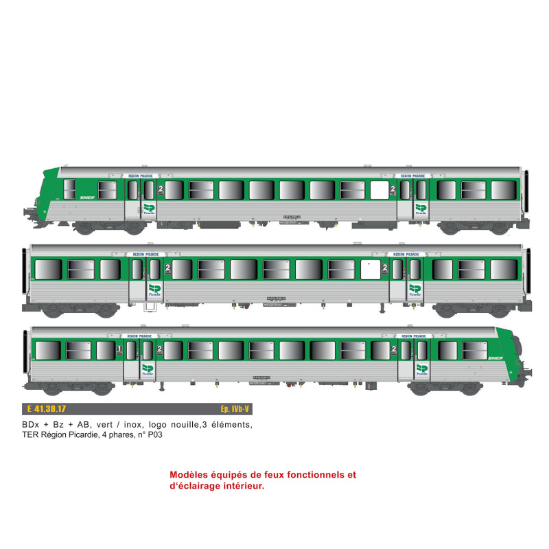 Rame réversible BDx + Bz + AB, TER Picardie, SNCF,  Ep IV et V - EPM E413917 - HO 1/87