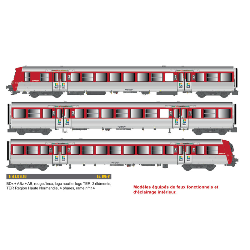 Rame réversible BDx + ABz +AB, TER Haute Normandie, SNCF,  Ep IV et V - EPM E410916 - HO 1/87