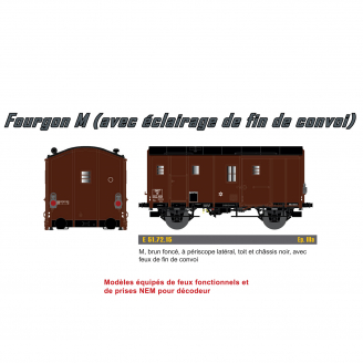 Fourgon type M avec feux de fin de convoi, SNCF,  Ep IIIa - EPM E517215 - HO 1/87