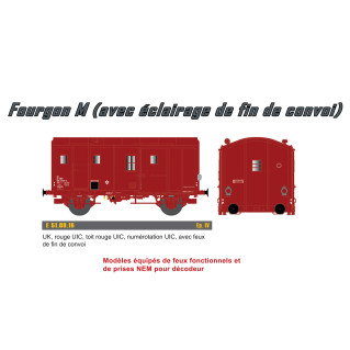 Fourgon type M, UK, avec feux de fin de convoi, SNCF,  Ep IV - EPM E510016 - HO 1/87