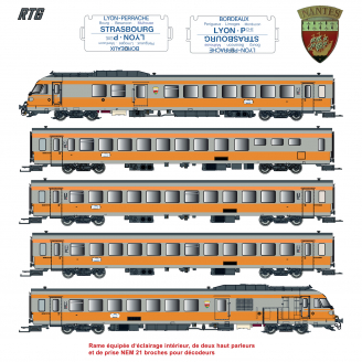 Rame RTG, N°17, logo Nouille, Vénissieux, SNCF  Ep V - EPM E221503DC - HO 1/87