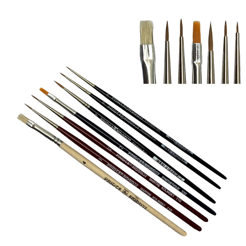 Set de 7 pinceaux, 5 martre 210, 1 synthétique et 1 soie de porc - PRINCE AUGUST SP2 Set de 7 pinceaux, 5 martre 210, 1 synthétique et 1 soie de porc - PRINCE AUGUST SP2