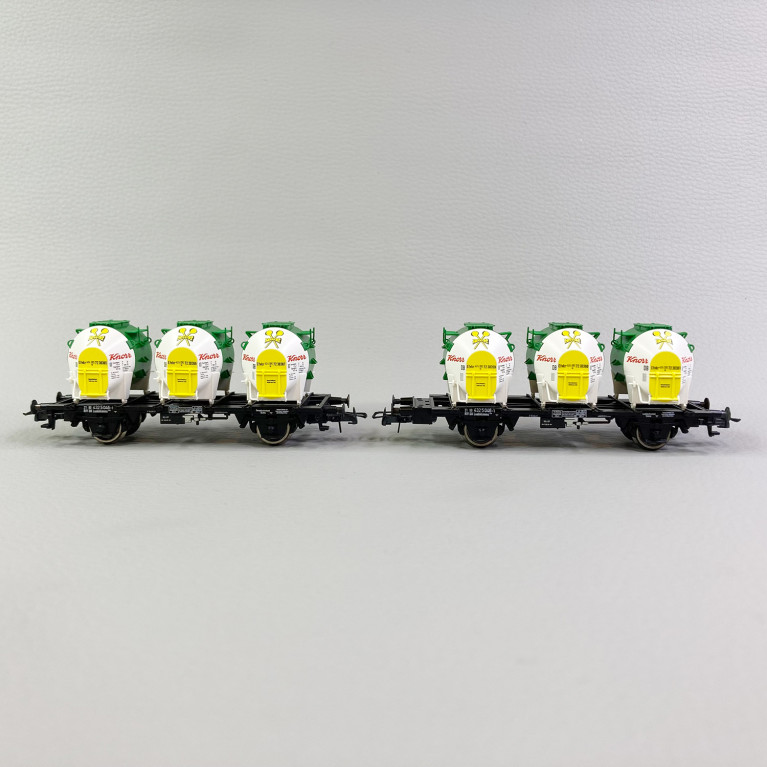 2 wagons porte conteneurs Laabkkmms "Knorr", DB, Ep III et IV - ROCO 76468 - HO 1/87