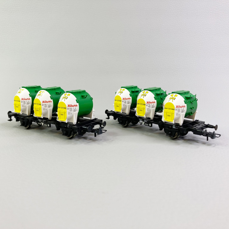 2 wagons porte conteneurs Laabkkmms "Knorr", DB, Ep III et IV - ROCO 76468 - HO 1/87