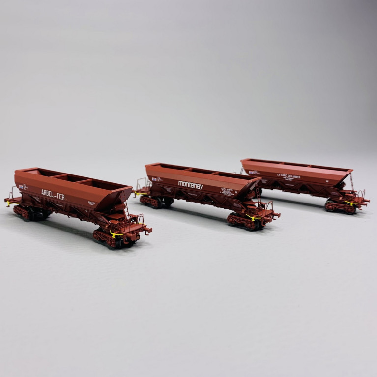 Coffret de 3 wagons trémie EX "ARBEL-FER / MONTENAY / LA GARE DES MINES", Ep. IV - SNCF - REE NW266 - N-1/160