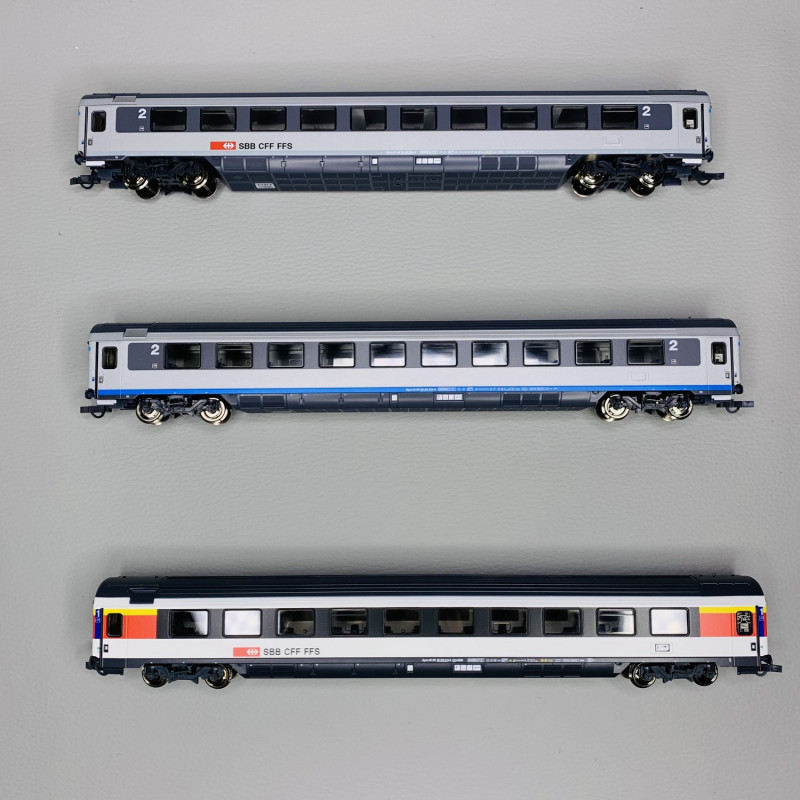 3 voitures voyageurs Eurocity EC7, SBB CFF, Ep VI - ROCO 74022- HO 1/87