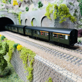 3 voitures Romilly, ABtmyp + Btmyp + BDtmyp, SNCF, Ep III - EPM 413303 - HO 1/87