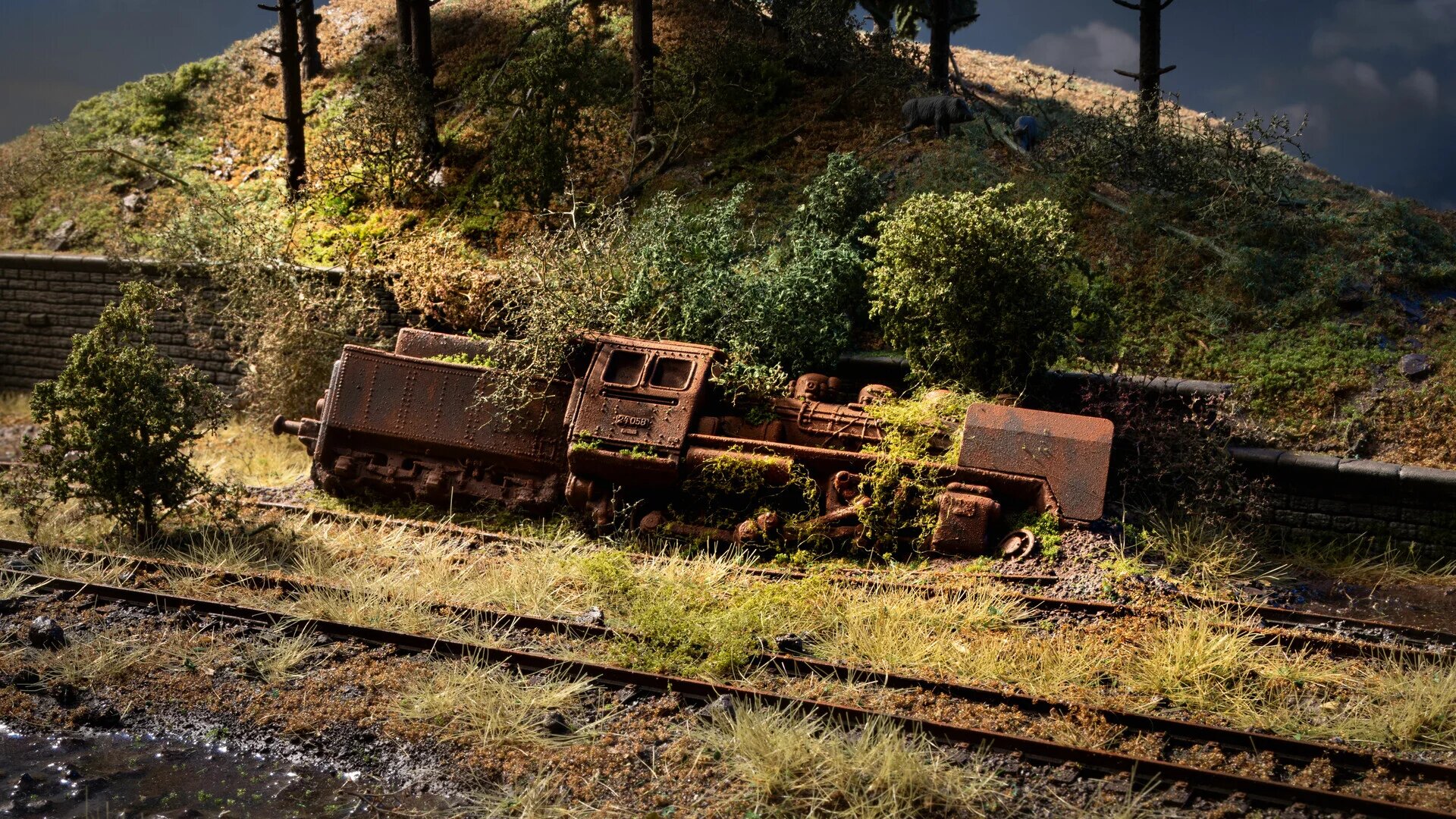 Maquette de train électrique avec divers éléments de déc…