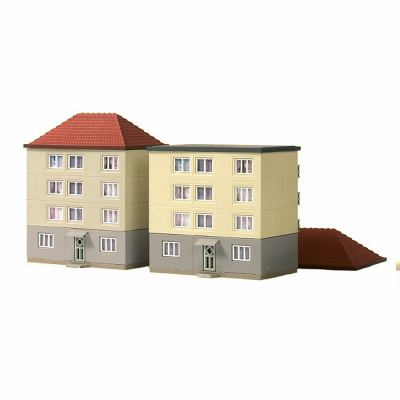 Maquette train HO Jouef, immeuble d'angle toit tuiles, ref 1054
