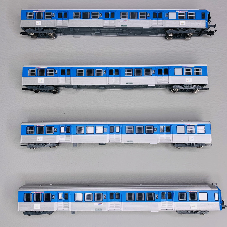 4 voitures RIO 77 livrée "Stelyrail bleu", SNCF, Ep V - JOUEF HJ4184 - HO 1/87