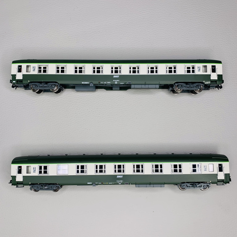 2 voitures DEV AO 2CL, U59 B9 (ex A9), logo encadré, Sncf, Ep IV - JOUEF HJ4181 - HO 1/87