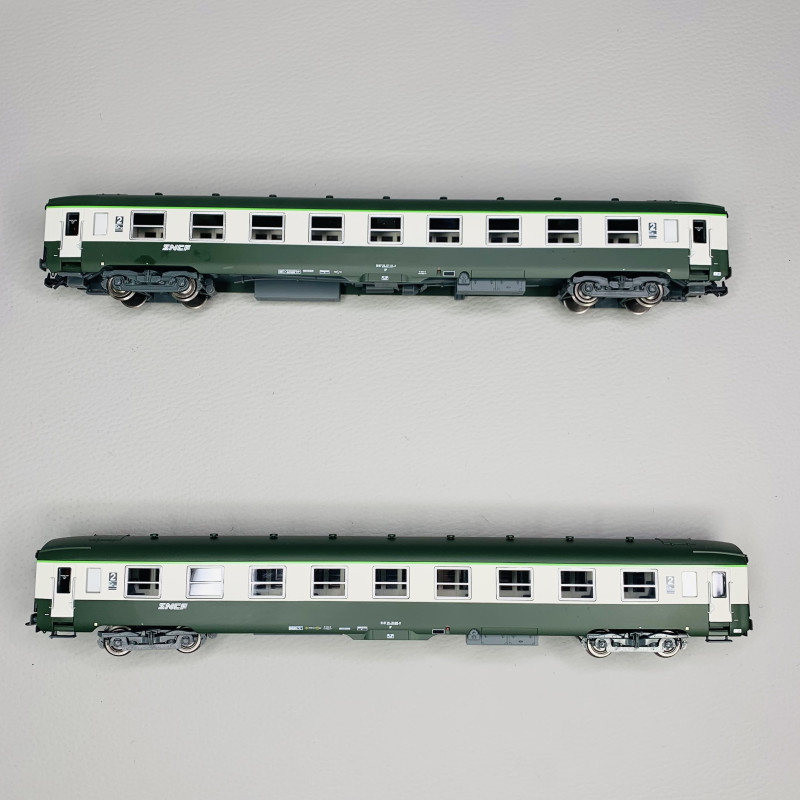 2 voitures DEV AO 2CL, U59 B9 (ex A9), logo nouille, Sncf, Ep IV et V - JOUEF HJ4182 - HO 1/87