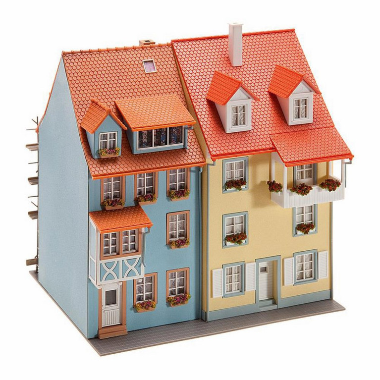 2 maisons de ville avec échaffaudage-HO-1/87-FALLER 130494