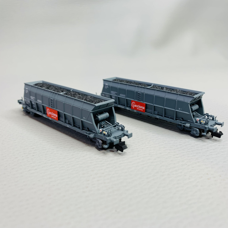 2 Wagons-trémies Faoos, en livrée marron, "Transfesa", ACCIONA, Ep VI - ARNOLD HN6617 - N1/160