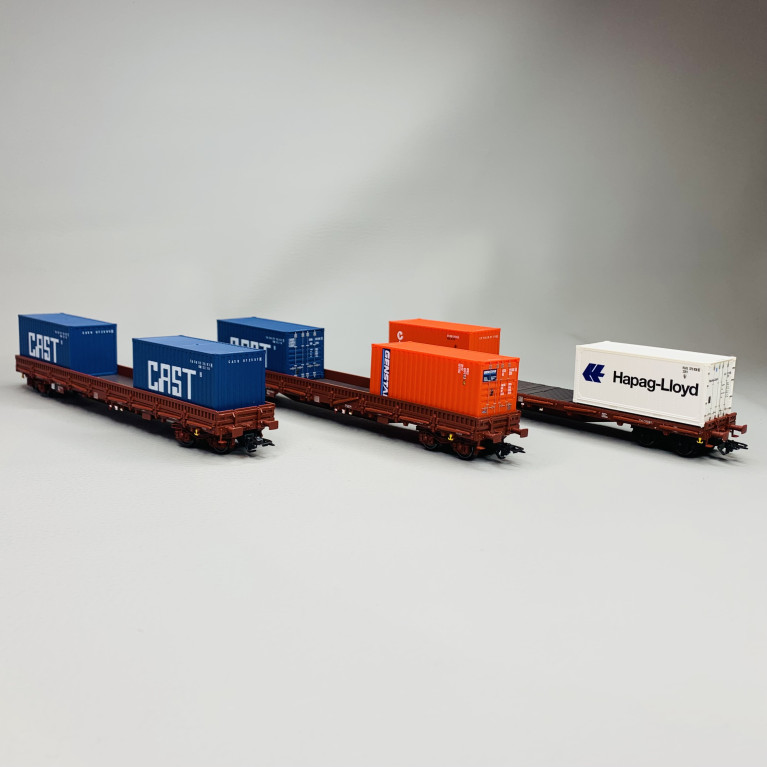 Coffret de 3 wagons porte-conteneurs Rs type 3514 B1, SNCB, Ep IV - MARKLIN 47119 - HO 1/87