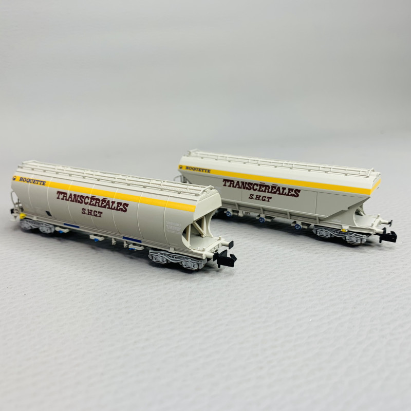 2 wagons trémies parois rondes et planes, "Transcéréales SHGT", Sncf, Ep IV - ARNOLD HN6620 - N1/160