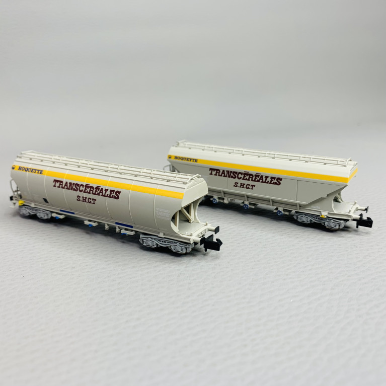 2 wagons trémies parois rondes et planes, "Transcéréales SHGT", Sncf, Ep IV - ARNOLD HN6620 - N1/160