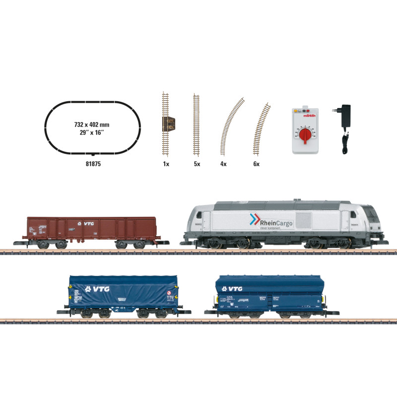 Coffret de départ "Trafic marchandises moderne" avec locomotive diesel série 285, Rheincargo - MARKLIN 81875 - Z 1/220