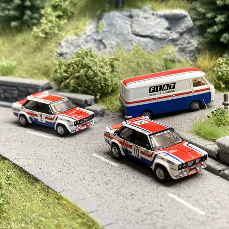 Fiat 131 Abarth, "Andruet N° 3 et Mouton N°10 + camion de course - Brekina 22664 - 1/87