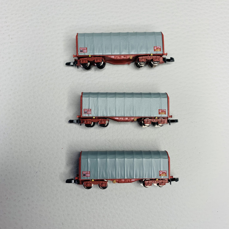Set de 3 wagons courts bâchés à bogies type SHIMMS, SNCF, Ep IV et V - AZAR MODELS W03-SL3 - Z 1/220