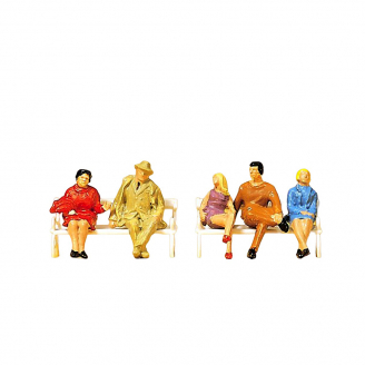 5 figurines civiles assises avec 2 bancs - PREISER 14101 - HO 1/87