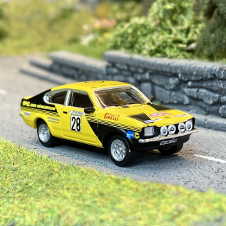 Opel Kadett C GTE, Rallye monté Carlo 1976, N°28, jaune noir - Brekina 20402 - 1/87
