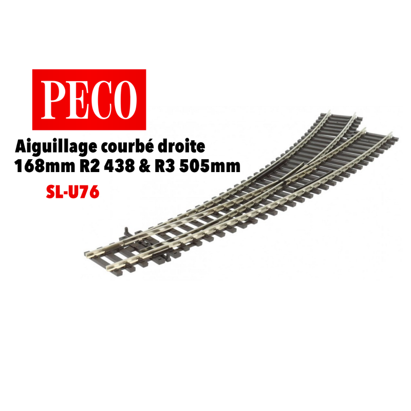 Aiguillage courbe à droite unifrog 168mm R2 438 & R3 505mm Streamline code 100 - PECO SL-U76 - HO 1/87