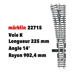 Aiguillage à gauche voie K 225 mm / rayon 902,4 mm - MARKLIN 22715 - HO 1/87