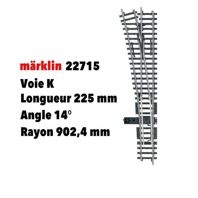Aiguillage à gauche voie K 225 mm / rayon 902,4 mm - MARKLIN 22715 - HO 1/87