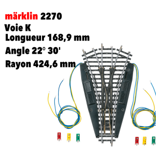 Aiguillage triple symétrique voie K, longueur 168,9 mm / rayon 424,6 mm - MARKLIN 2270 - HO 1/87