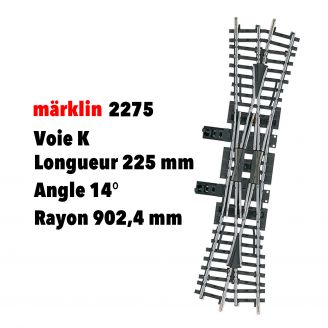 Traversée-jonction double voie K, longueur 225 mm / rayon 902,4 mm - MARKLIN 2275 - HO 1/87