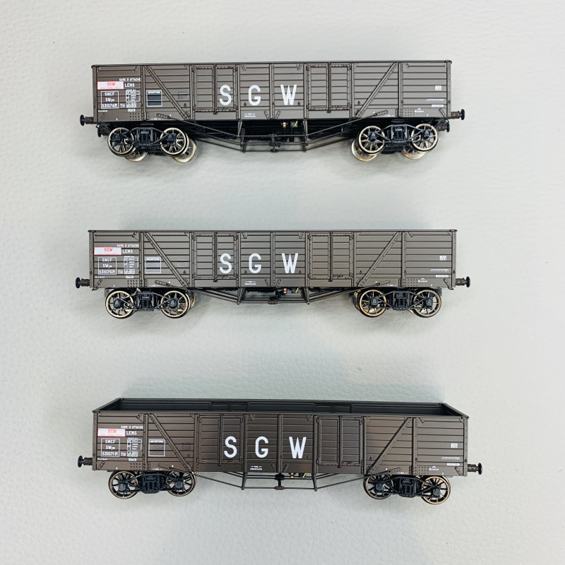 3 wagons TP Tombereau SGW, SNCF, Ep III - REE WB854 - HO 1/87