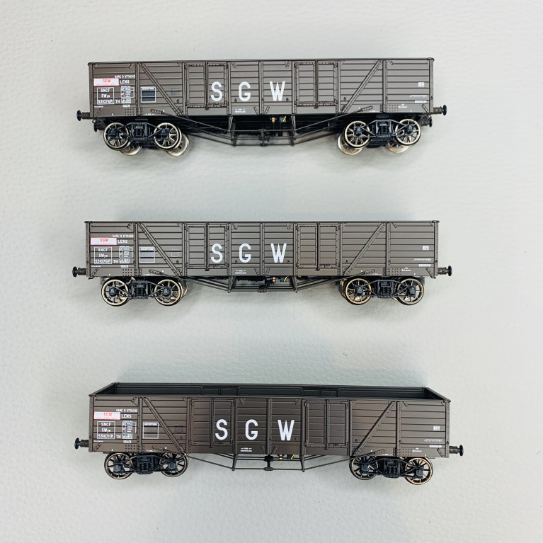 3 wagons TP Tombereau SGW, SNCF, Ep III - REE WB854 - HO 1/87