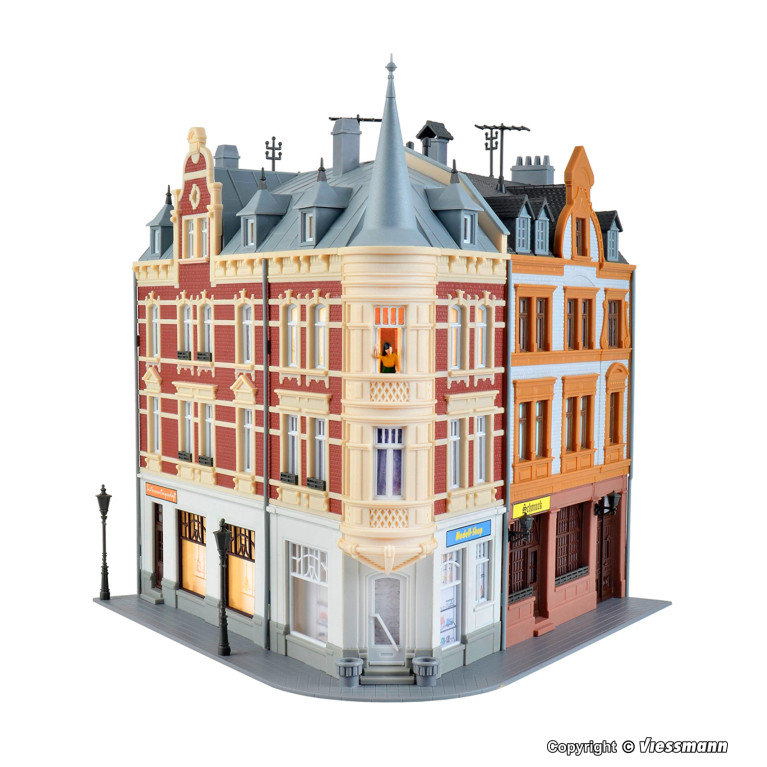 Maison de ville avec figurine et kit de démarrage d'éclairage- KIBRI 38295 - HO 1/87