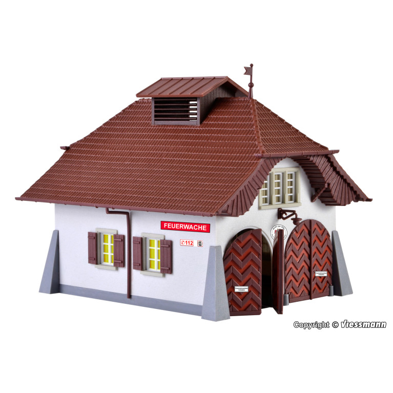 Caserne de pompiers rurale avec kit d'éclairage - KIBRI 38032 - HO 1/87