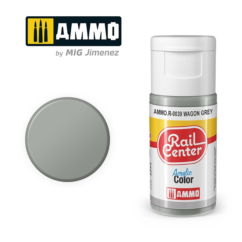 Peinture gris wagon, acrylique, 15 ml, gamme Rail Center - AMMO R-0039