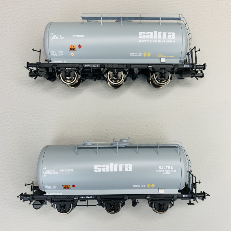 2 wagons-citernes 3 axes "Saltra", RENFE, Ep IV - ELECTROTREN HE6051 - HO 1/87