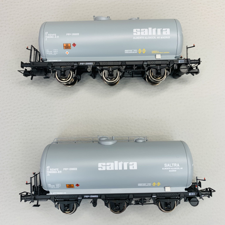2 wagons-citernes 3 axes "Saltra", RENFE, Ep IV - ELECTROTREN HE6051 - HO 1/87