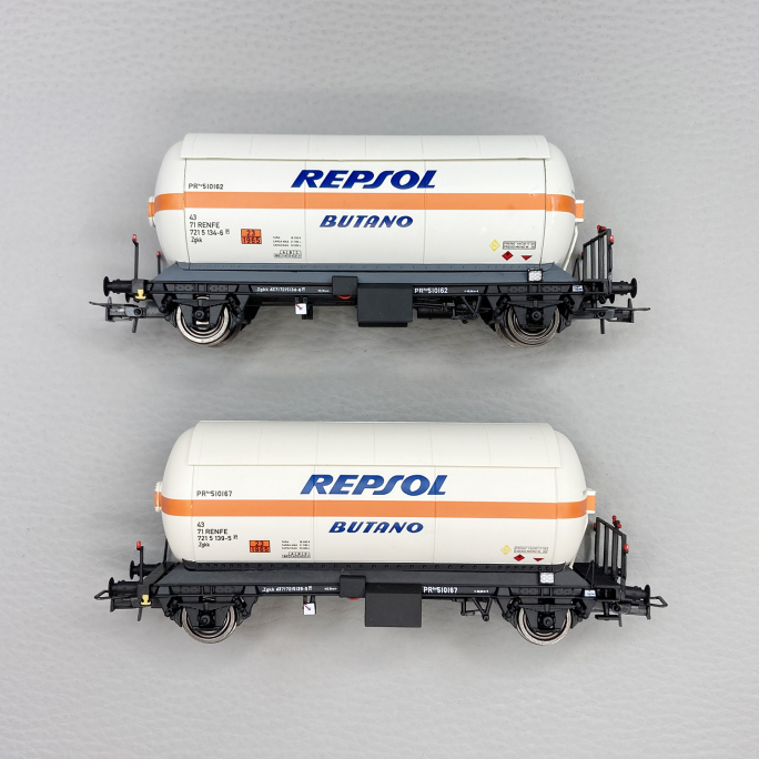 2 wagons citernes à gaz Zgkk, "Repsol Butano", RENFE, Ep IV - ELECTROTREN HE6066 - HO 1/87