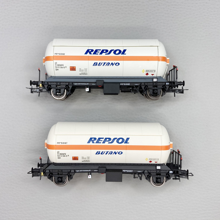 2 wagons citernes à gaz Zgkk, "Repsol Butano", RENFE, Ep IV - ELECTROTREN HE6066 - HO 1/87