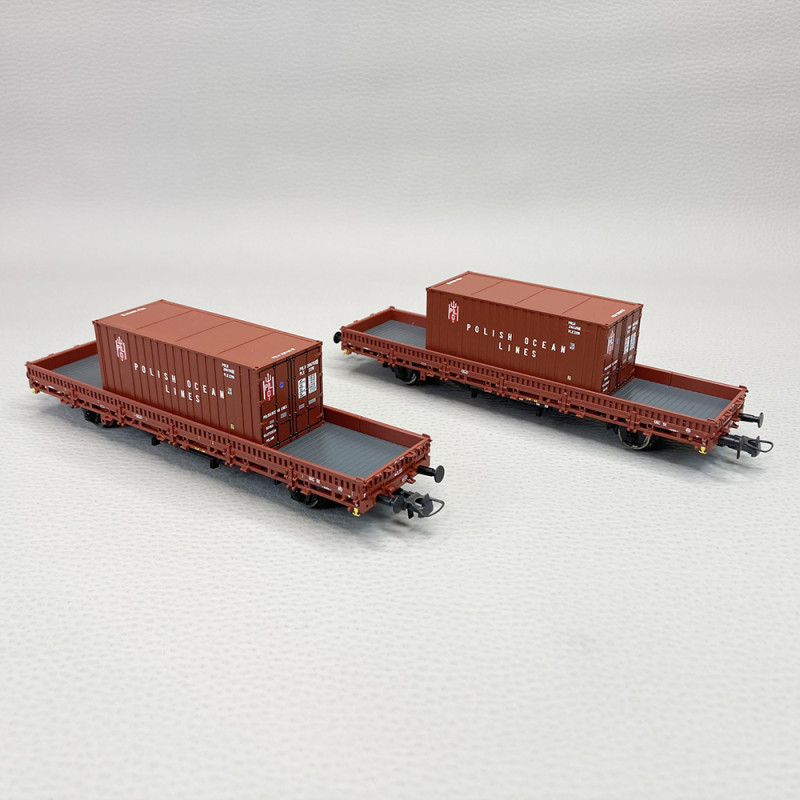 2 wagons à ranchers Ks, avec conteneurs, PKP  Ep IV - ROCO 6600006 - HO 1/87