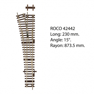 Rail, aiguillage droit gauche 230mm, WI15, 15 degrés, code 83 - ROCO 42442 - HO 1/87