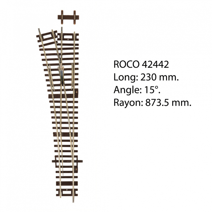 Rail, aiguillage droit gauche 230mm, WI15, 15 degrés, code 83 - ROCO 42442 - HO 1/87