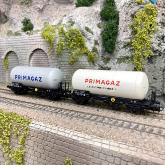2 wagons citernes gaz sans pare soleil, "PRIMAGAZ", Sncf, Ep III - JOUEF HJ6264 - HO 1/87
